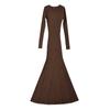 Vestido Longo de Malha Slim Cauda de Peixe Gola Redonda Europeu e Americano Feminino Novo Outono e Inverno 2022 Vestido de Garota Popular Moda Feminina