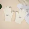 Luvas Fofas de Urso com Rosto Sorridente para Tela de Toque Luvas Quentes de Outono e Inverno Luvas Espessas para Ciclismo à Prova de Frio Luvas de Dedo Femininas
