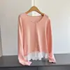 2026 Patchwork de Lana Falso Dos Piezas Manga Larga Tejido Suéter Abrigo Cárdigan Mujer Venta al por Mayor H08AS61552