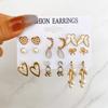 Set de Pendientes Geométricos Dorados Retro de Venta Caliente Transfronteriza para Mujer, Pendientes de Aro con Perlas de Moda, Pendientes con Incrustaciones de Diamantes al por Mayor