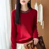 Nuevos estilos de otoño e invierno: Suéteres 100% lana pura para mujer con adornos de cuentas y pedrería, suéteres de cachemira de corte holgado, efecto adelgazante, tops para mujer al por mayor