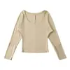 Conjunto de Dos Piezas de Camiseta Larga con Cuello en U y Mangas Largas y Camisola con Cuello Halter, Color Sólido, Estilo Picante de Moda para Mujer