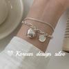 Joyería Coreana de Nicho Exquisita de Alta Gama Ins Mano Plata Esterlina S925 Resistente Doble Capa Corazón Inglés Redondo Pulsera