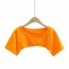 Estilo Europeo y Americano ins Sencilla de Color Sólido Manga Corta Ultra-corta Blusa para Mujer Holgada Combinable con Todo Mostrar Ombligo Camiseta de Jazz Top de Moda