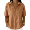 2026 Verano Nuevo Estilo Amazon Wish Comercio Exterior Transfronterizo Camisa para Mujer Moda Color Puro Cremallera Manga Corta Camiseta para Mujer