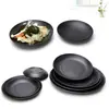 Vajilla para Mesa de Hot Pot de Autoservicio Negra Mate Imitación Porcelana Plato Redondo de Melamina Bol de Arroz Plato de Plástico Plato de Hueso