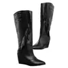 Botas altas de punta fina estilo francés para mujer que aumentan la altura, nuevo modelo Otoño e Invierno 2026, botas de tacón alto de moda versátiles negras con cremallera