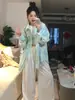 Camisa a Cuadros Verde Menta Fresco con Cuello Polo para Mujer 2025 Primavera y Otoño Nuevo Estilo Conjunto Potente Camisa de Manga Larga Chaqueta