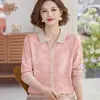 Elegante top fino de otoño para mujeres de mediana edad, camiseta de manga larga, elegante y a la moda para mujeres mayores