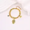 Pulsera de Ojo Dorada Retro Estilo Griego Que No Se Desvanece, Moderna y Elegante, Pulsera de Acero de Titanio Doble Capa para Palma de Ojo del Diablo