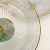 Plato para Frutas y Ensaladas al por Mayor, Plato Transparente con Borde Dorado para Frutas, Plato Multifuncional de Escritorio de Lujo Ligero al por Menor, Venta al por Mayor Transfronteriza