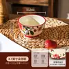Conjunto Retro de Tigela e Prato Cor Sob Esmalte Tigela para Macarrão Instantâneo Tigela Doméstica Prato Tigela para Sopa Tigela para Macarrão Louça de Cerâmica de Alta Qualidade Prato de Jantar