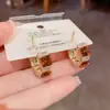 Pendientes de Aro Cuadrados Color Café con Circonita Versátiles Retro de Moda Transfronterizos para Mujer, Pendientes Elegantes de Lujo Ligero Simples de Gama Alta al por Mayor
