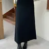 Falda larga de punto gris estilo coreano con retazos y detalle en el dobladillo para mujer, otoño, de alta gama, fluida, estiliza la figura, elegante, casual, línea A