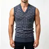 Chaleco de punto para hombre transfronterizo, nuevo chaleco suéter de otoño/invierno, suéter jacquard a rayas simple y casual para hombres jóvenes