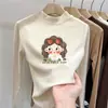 Roupa íntima base nova para meninas, de outono e inverno, com fleece dos dois lados, top quente casual infantil de gola alta