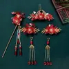 Horquilla Antigua de Año Nuevo para Niños Accesorios para el Cabello de Flor Roja Estilo Chino Festivo para Niña Pequeña Super Hada Tocado con Borla Oscilante