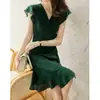 Vestido de Seda de Lunares 2026 Verano Nuevo Seda de Hangzhou Vestido Satén Verde Elegante para Mujer