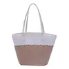 Conjunto de Chapéu de Palha e Bolsa de Palha Transfronteiriço, Chapéu de Sol, Bolsa Tote Listrada de Grande Capacidade, Bolsa de Ombro, Bolsa de Praia