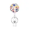 Porta Credencial Retráctil con Estampado Floral, Porta Credencial Blanco con Cordón Retráctil, Diseño Floral para Oficina