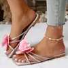 Chanclas de mujer de talla grande transfronterizas europeas y americanas, sandalias de tanga de playa estilo nicho para la noche, sandalias planas de punta abierta
