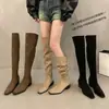 Botas altas de estilo vaquero occidental con tacón grueso, zapatos de mujer, nueva colección otoño/invierno 2024, botines, botas altas de montar