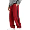 Calça esportiva casual masculina de fleece forrado para outono e inverno, design listrado, perna reta, tamanhos grandes, com cordão, para vendas transfronteiriças na Amazon, marca independente, peso pesado