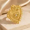 Brincos de aço inoxidável transfronteiriços, apresentando um design retrô único com um motivo de olho grego em forma de coração cravejado de diamantes, banhados a ouro 18K, à prova d'água e com cores duradouras