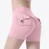 Pantalones cortos de estilo europeo y americano transfronterizos de trasero de melocotón, leggings de cintura alta para correr y fitness, pantalones cortos estilo ropa de trabajo con bolsillos, pantalones cortos de yoga para mujer