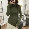 Top de punto cálido de manga larga ajustado sin dedos para mujer, nueva camiseta base de cuello alto para otoño e invierno para mujer