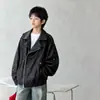 Jaqueta masculina, estilo primavera e outono, nova coleção 2026, blusa de outono infantil, jaqueta de moto de outono para meninos, preta moderna e estilosa