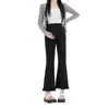 Pantalones de maternidad para otoño e invierno, nuevo estilo cómodo sin soporte para el vientre, con ribete de encaje en el bajo, pantalones de maternidad casuales de cintura alta con cordón, adelgazantes