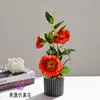 Bonsái de Camelia de Tres Cabezas Flor Artificial Decoración Sala de Estar Estudio Planta Verde Falsa Decoración Escritorio de Oficina Venta al por Mayor