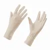 Luvas de proteção solar femininas anti-ultravioleta para dirigir com tela sensível ao toque, finas, de seda gelada para verão, para bicicleta elétrica, antiderrapantes, de comprimento médio
