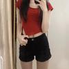 Shorts Jeans Preto de Cintura Alta para Mulheres, Estilo Celebridade da Internet Sexy Abraça-o-Quadril de Verão, Justo, Emagrecedor, Estilo Hot Girl, Camada Base para Outono e Inverno, Hot Pants para Usar por Cima