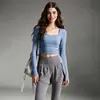 Conjunto Profissional de Fitness e Yoga para Mulheres, Gola Quadrada, Cropped, Manga Longa, Falso Conjunto de Duas Peças, Conjunto de Duas Peças para Treino de Corrida para Mulheres, Outono