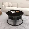 Nuevo modelo 2026, mesa de centro de mármol de lujo ligero, sala de estar, mesa de té de metal de doble capa, diseño simple, adecuada para apartamentos pequeños, hierro forjado, mesa de centro de moda