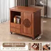 Mesa de Chá Móvel, Pequeno Gabinete Lateral de Mesa de Chá, Armário de Chá Doméstico para Sala de Estar, Mesa de Chá de Madeira Maciça, Com Aquecimento de Água Integrado e Preparo de Chá, Carrinho de Chá com Rodas