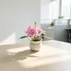 Simulação Três Flores de Jasmim Pequena Planta em Vaso Casa Sala de Estar Mesa Flores Artificiais Bonsai Criativo Vaso Yuanbao Ornamento de Flor Artificial