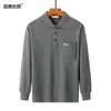 Camiseta de Algodão Grossa de Manga Longa para Homens, Primavera e Outono, Estilo Casual Solto, Cor Sólida, Gola de Lapela, Bolsos Reais, Roupa de Outono