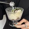 Estilo Ins Padrão Vertical Copo Alto para Sobremesa Vidro Copo para Sorvete Copo para Água com Açúcar Leite Ácido Tigela para Café da Manhã com Aveia Copo para Sorvete