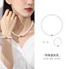 Collar de Plata de Ley S925 con Jade para Mujer Cadena de Clavícula con Perlas Pulsera Elegante Juego de Joyería de Aretes Regalo del Día de la Madre
