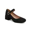 Novo Estilo Sapatos Femininos Moda 46 Bico Redondo Salto Quadrado Todas as Estações com Solado Macio de Borracha e Fivela, Tamanho 44 Sapatos de Cano Baixo