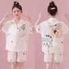 Pijama de seda de hielo para niñas, nuevo modelo de verano 2026, delgado de manga corta estilo princesa para niñas, adecuado para usar afuera en verano