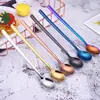 Cuchara transfronteriza de acero inoxidable 304 de mango largo para mezclar en bar de hielo, cuchara de bar en tono dorado, 23 cm, cuchara para postre, miel