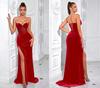 Vestido de Noche Popular Transfronterizo de Color Sólido sin Tirantes de Alta Gama con Abertura y Pedrería, Elegante Vestido de Noche de Lujo Ligero tipo Reina