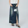 Falda Vaquera Vintage para Mujer, Talla 26, Nuevo Estilo Veraniego, Tiro Alto, Falda de Corte A con Abertura, Adelgazante, Color Degradado, Falda Casual Versátil