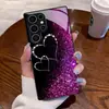 Funda morada atmosférica con incrustaciones de diamantes brillantes en forma de corazón para Samsung Galaxy S25 Ultra, cubierta protectora de cristal templado