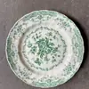 Vajilla Vintage de Color Bajo Esmalte, Cerámica Verde Retro Floral Amarilla Taza de Café para el Té de la Tarde con Platillo y Plato de Cena
