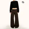 Calça Cargo Yongfang Retrô Americana de Perna Reta para Homens e Mulheres, Casual Solta Simples Preguiçosa Moderna Relaxada de Comprimento Total Wide-Leg